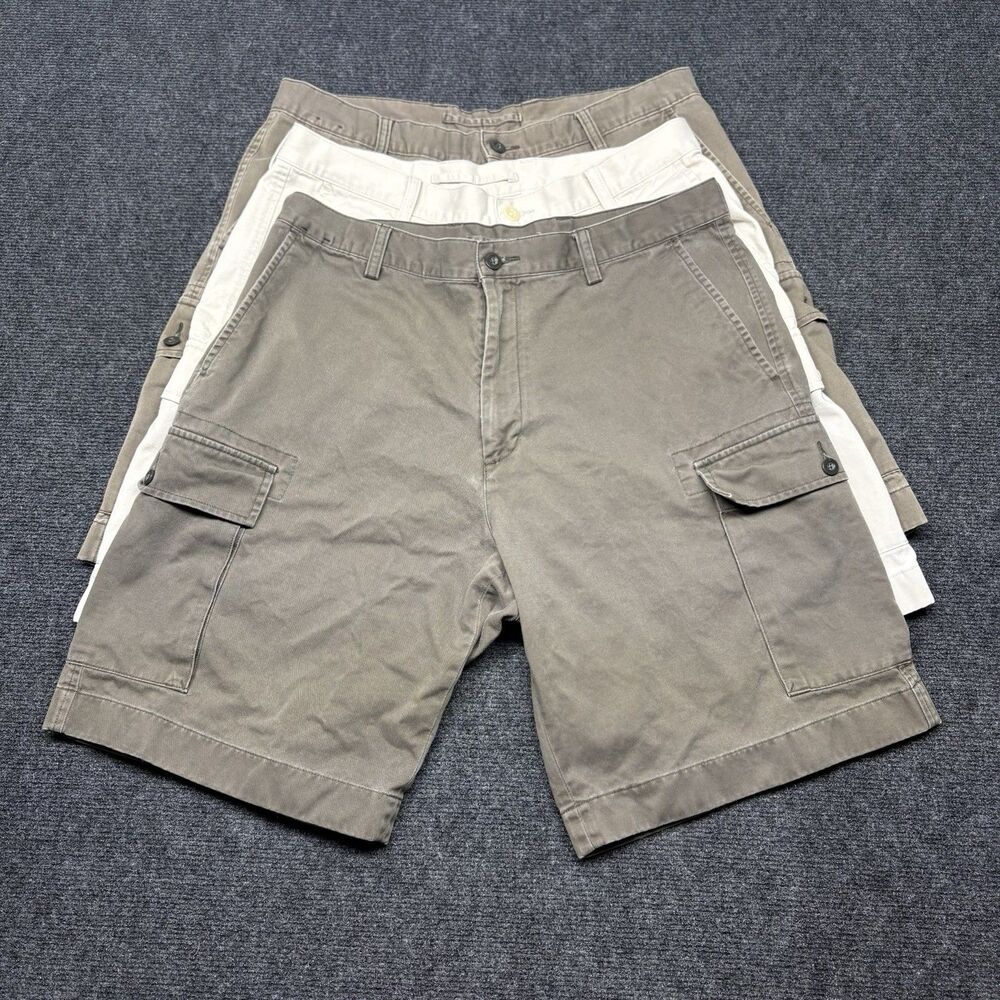 Lot of 3 Nautica Clipper Mens Cargo Shorts 36W Relax Fit 100% Cotton Brown Khaki